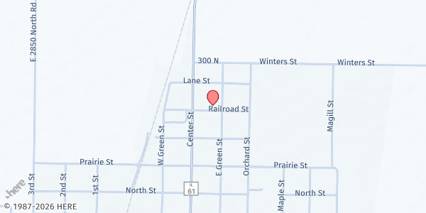 Map showing Helping Hands Food Pantry - Augusta Assembly of God Church at 605 Railroad St., Augusta, IL