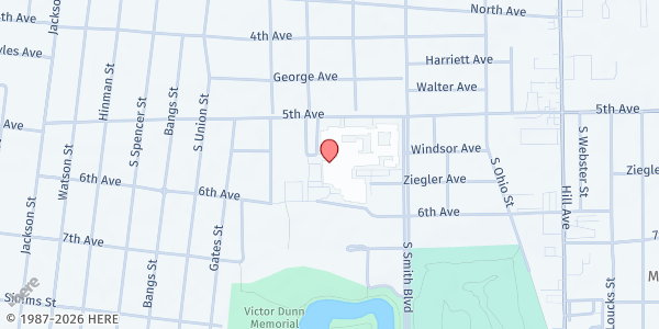 Map showing Marie Wilkinson East Community Food Pantry at East Aurora High School at 801 Ziegler Ave., Door 32 at East Aurora High School, Aurora, IL