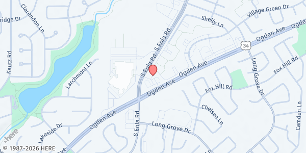 Map showing Our Lady of Mercy Catholic Church at 701 S. Eola Rd., Aurora, IL