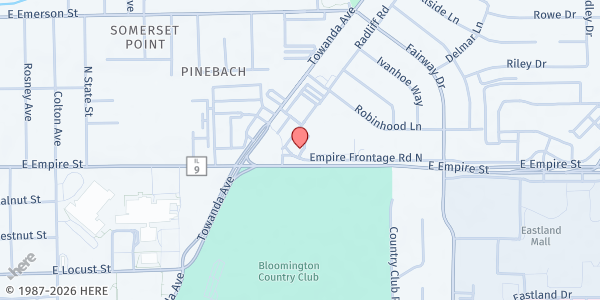 Map showing Oasis Community Outreach at 1308 E. Empire St., Bloomington, IL