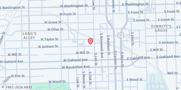 Map showing Union Missionary Baptist Church Food Pantry at 505 W. Jackson St., Bloomington, IL