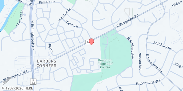Map showing Bolingbrook Church at 301 E Boughton Road, Bolingbrook, IL