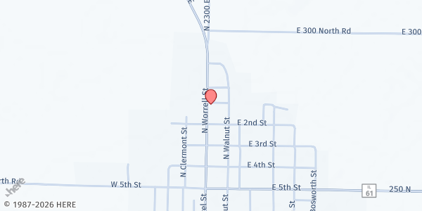 Map showing Southeastern Food Pantry - Living Faith UMC at 101 E 1st St, Bowen, IL