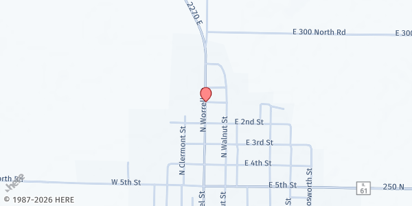 Map showing Southeastern Food Pantry - Living Faith United Methodist Church at 101 E 1st St, Bowen, IL
