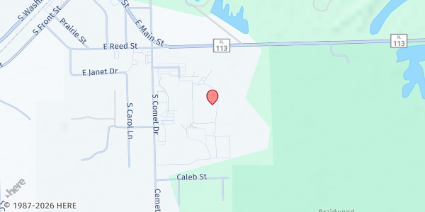 Map showing Reed-Cluster Middle School at 407 Comet Drive, Braidwood, IL