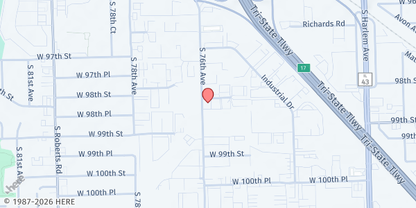 Map showing Mosque Foundation at 9851 S 76th Ave, Bridgeview, IL