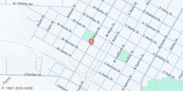 Map showing BAMA Food Pantry at 293 Cole St., Bushnell, IL