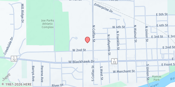 Map showing United Church of Byron at 701 W. 2nd St, Byron, IL