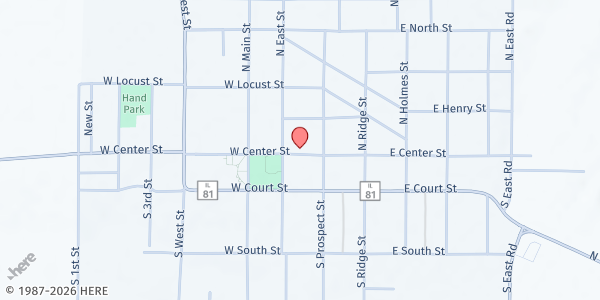 Map showing Cambridge Food Pantry at 123 W Exchange St, Cambridge, IL