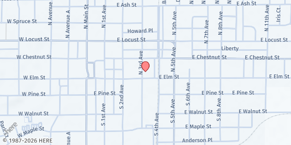 Map showing First Baptist Canton at 301 E Elm St, Canton, IL