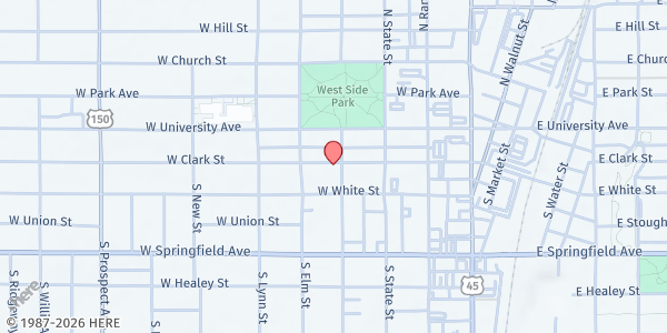 Map showing St. Vincent de Paul - Holy Cross Church at 405 W Clark St, Champaign, IL