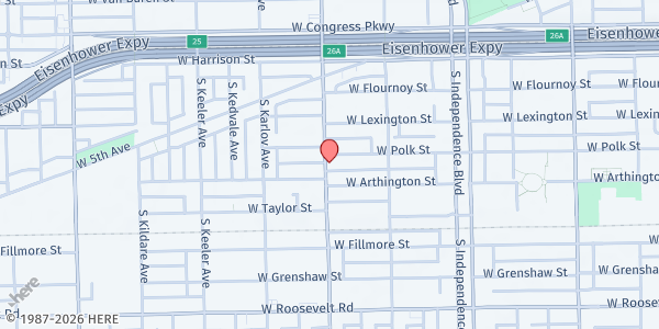 Map showing Above and Beyond Free Food Pantry at 817 South Pulaski Road, Chicago, IL