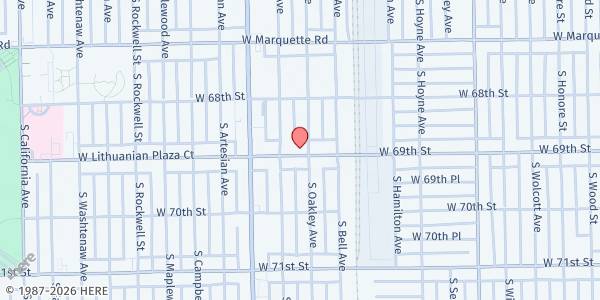 Map showing Abundant Life MBC at 2306 W 69th St, Chicago, IL