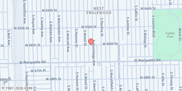Map showing All Things Through Christ at 6600 S Hermitage Ave, Chicago, IL