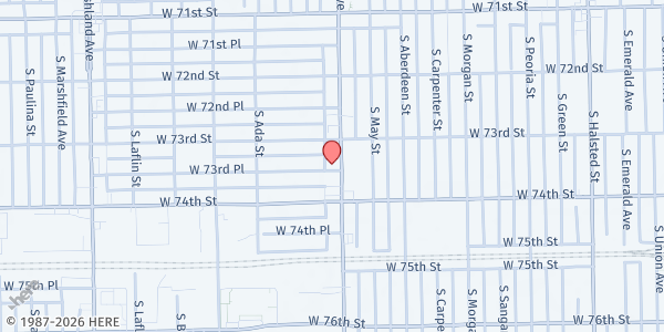 Map showing Back to God All Nations Church at 7326 S Racine Ave, Chicago, IL