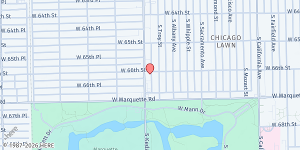 Map showing Beth Shalom B'nai Zaken E.H.C. at 6601 S Kedzie Ave, Chicago, IL