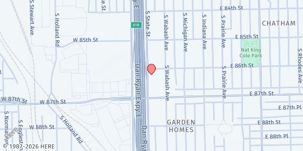 Map showing Chatham-Avalon Ministries Inc. at 8601 S State St, Chicago, IL