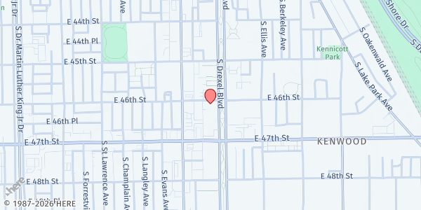 Map showing Chicago Hyde Park SDA Church at 4608 S Drexel Blvd, Chicago, IL