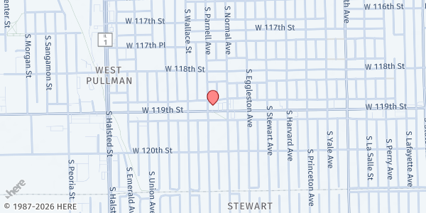 Map showing Chicago Straford Memorial SDA Church at 500 W 119th St, Chicago, IL