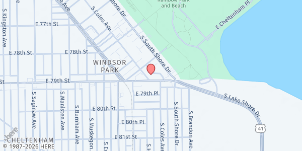 Map showing Christ Bible Church of Chicago at 7877 S Coles Ave, Chicago, IL