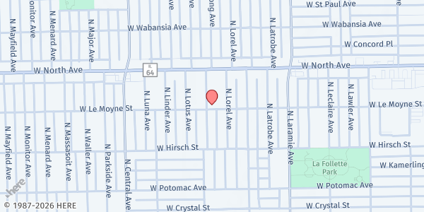 Map showing Christ Evangelical Lutheran Church at 1511 N Long Ave, Chicago, IL