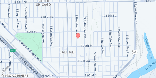 Map showing Christ Life Church Chicago at 8927 S Houston Ave, Chicago, IL