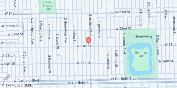 Map showing Christ Temple COG at 5252 S Ashland Ave, Chicago, IL