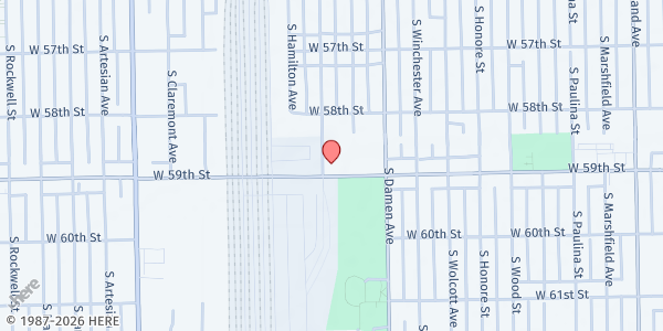 Map showing Evening Star MBC at 2050 W 59th St, Chicago, IL
