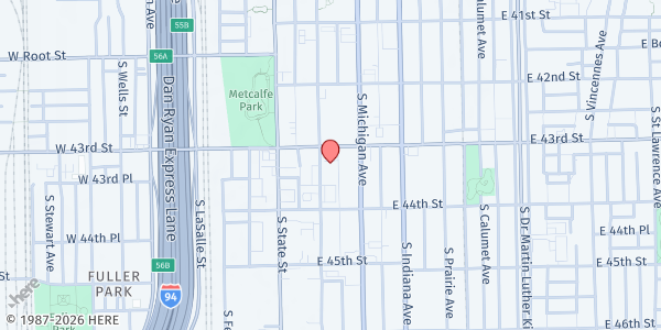 Map showing First Church of Deliverance at 4317 S Wabash Ave, Chicago, IL