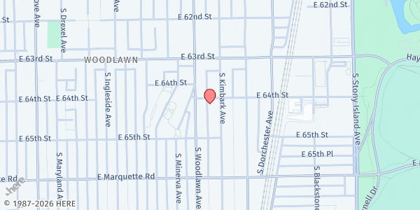 Map showing First Presbyterian Church of Chicago at 6400 S Kimbark Ave, Chicago, IL
