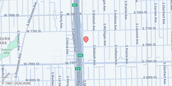 Map showing Friendly Temple COGIC at 7745 S State St, Chicago, IL
