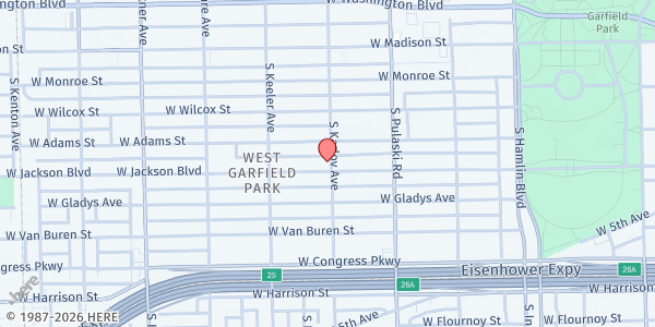 Map showing Garfield Park Community Worship Center at 4100 W Jackson Blvd, Chicago, IL