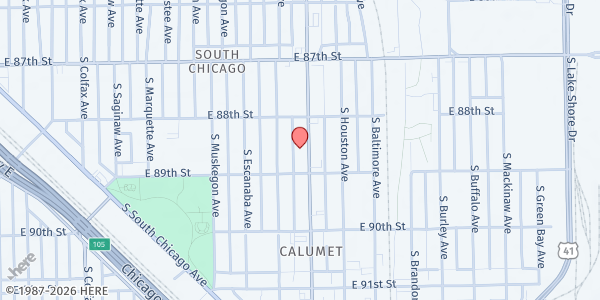 Map showing Giving Others Dreams at 8832 S Commerical Ave, Chicago, IL