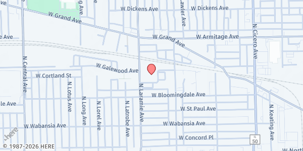 Map showing Grace and Peace Church at 1856 N Leclaire Ave, Chicago, IL