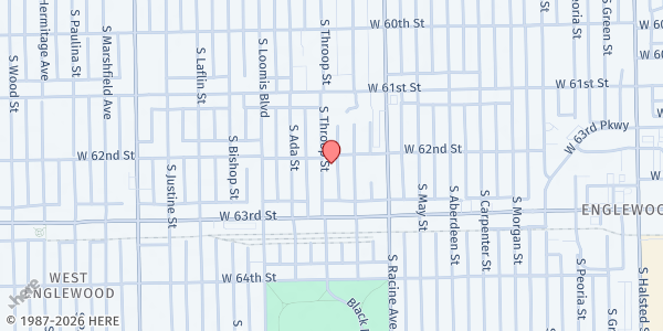 Map showing Greater St John AME Church at 6201 S Throop St, Chicago, IL