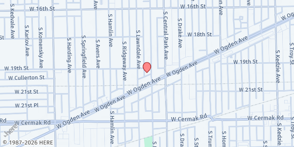Map showing Harmony Community Cares at 1908 S Millard Ave, Chicago, IL