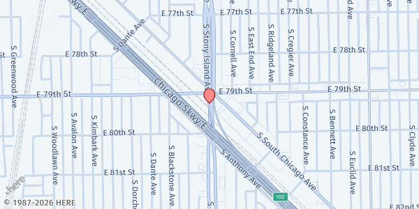 Map showing Haven of Rest MBC at 7901 S Stony Island Ave, Chicago, IL