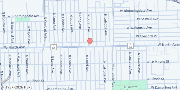 Map showing Heritage International Community Development Corp. at 5320 W North Ave, Chicago, IL