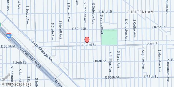 Map showing Imani Community Development Corps at 2314 E 83rd St, Chicago, IL