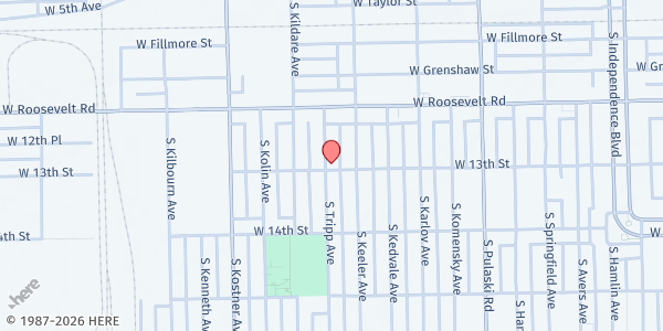 Map showing Jireh Food Pantry at 4224 W 13th St, Chicago, IL