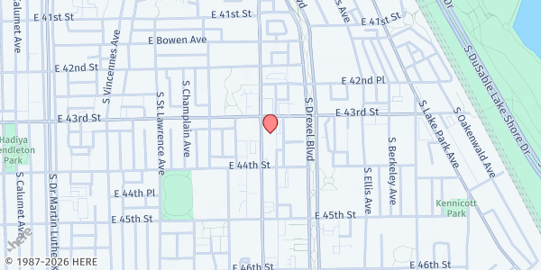Map showing Kenwood Oakland Community Organization at 4321 S Cottage Grove Ave, Chicago, IL