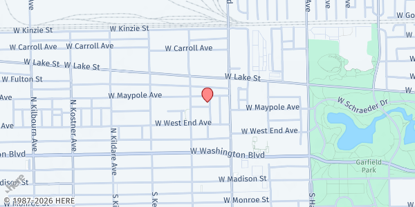 Map showing Keystone Baptist Church at 4035 W Maypole Ave, Chicago, IL