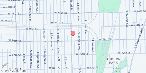 Map showing Koinonia Ministry at 7541 South Halsted Street, Chicago, IL