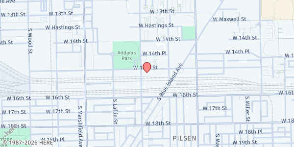 Map showing Life Changers International Church at 1337 W 15th Street, Chicago, IL