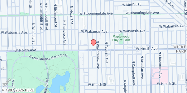 Map showing Manna For Life at 2704 W North Ave, Chicago, IL
