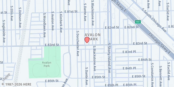Map showing Messiah St Bartholomew Episcopal Church at 8255 S Dante Ave, Chicago, IL