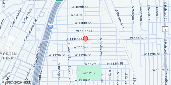 Map showing Mount Calvary Family Needs at 1257 W 111th St, Chicago, IL