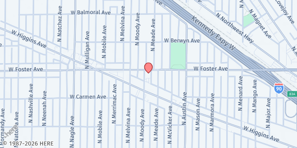 Map showing New Hope Community Food Pantry at 6125 W Foster, Chicago, IL