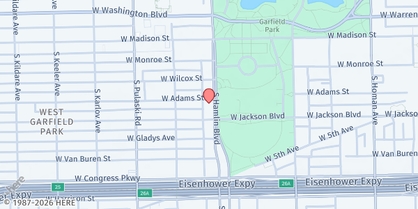Map showing New Morning Star MBC at 206-210 South Hamlin Boulevard, Chicago, IL