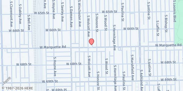 Map showing New Mount Calvary Baptist Church at 1850 W Marquette Rd, Chicago, IL